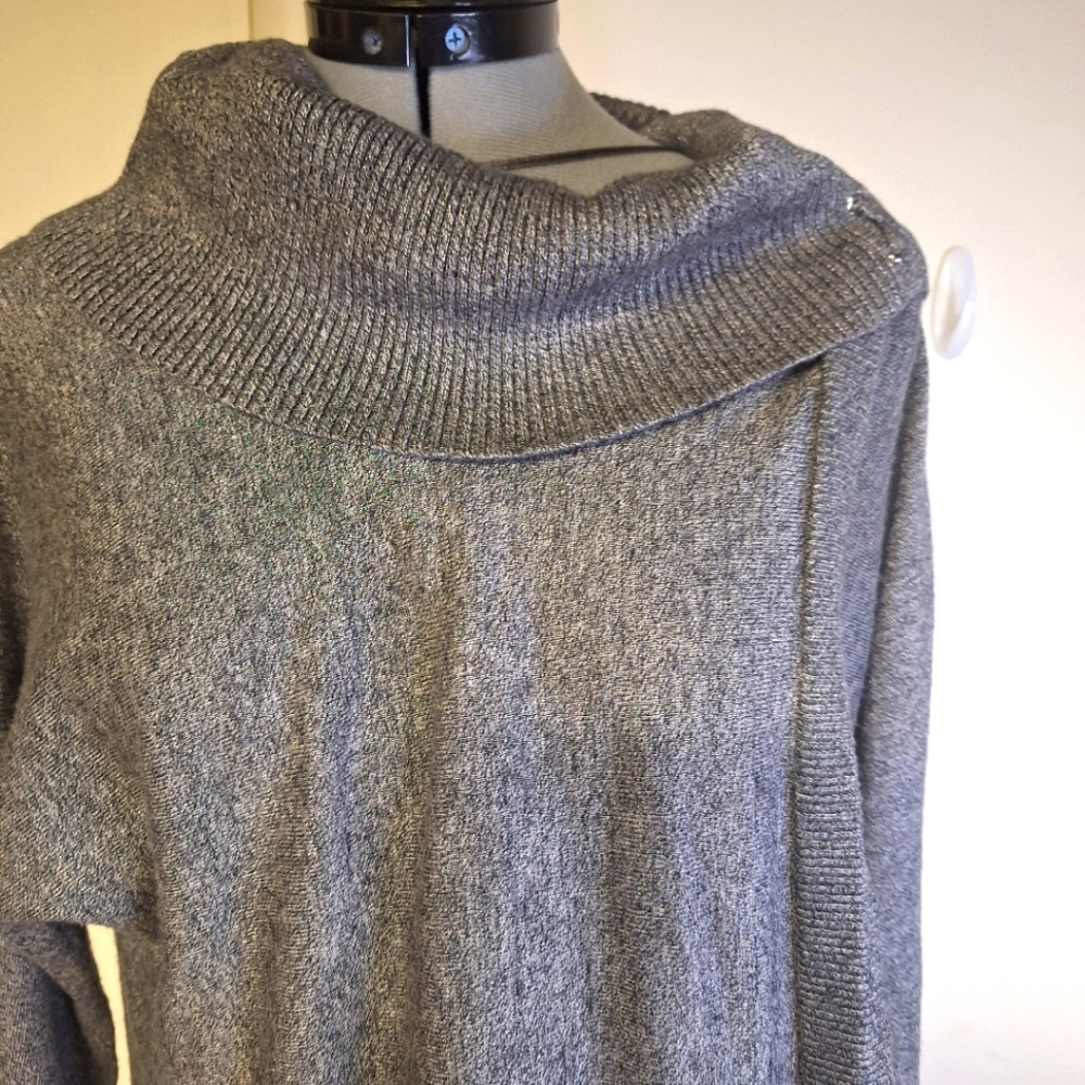 J. M. Collection Grey Overlap Sweater Size Med